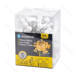 Lampki choinkowe mleczne kulki na 3 baterie AA Ciepłe 10m 100LED